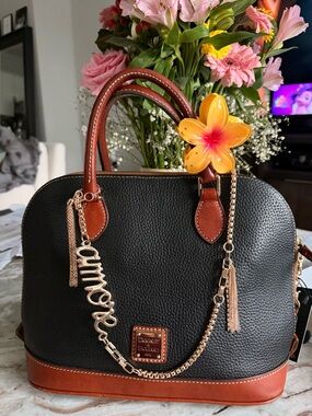 Dooney & Bourke Pebbled Leather Dome Satchel Black Brown Classic  Handbag